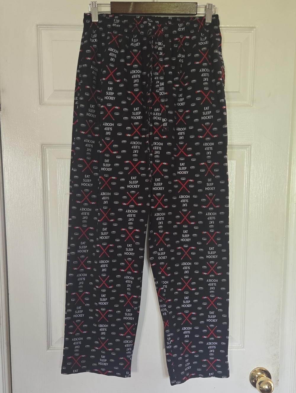 Eat Sleep Hockey Printed Pajama Pants - Black with Red & White Accents